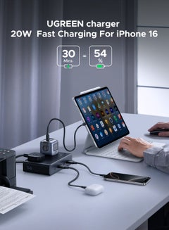 Ugreen 2990W Power Strip  Home Extension Plug With 2AC Ports 3A1C Fast USB Charger 20W With 1.5M Extension Cable Charging Station Space Saving Suitable for  Living Room Bed Room Kitchen Outdoor - Black  - Image 3