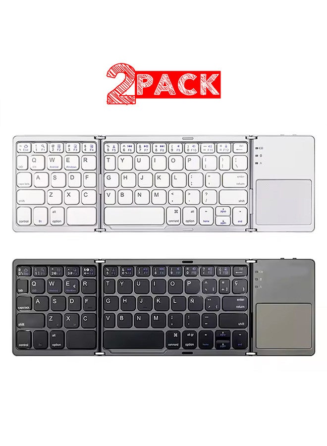 MARGOUN - 2Packs Bluetooth Keyboard with Sensitive Touchpad, Multi Devices, Pocket-Sized Tri-Folding Rechargeable Wireless Portable Keyboard for iPhone, iPad, Smartphone,Laptop Tablet B033 Grey Silver - Image 1