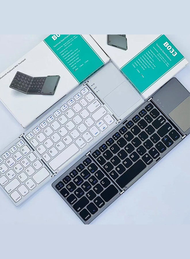 MARGOUN - 2Packs Bluetooth Keyboard with Sensitive Touchpad, Multi Devices, Pocket-Sized Tri-Folding Rechargeable Wireless Portable Keyboard for iPhone, iPad, Smartphone,Laptop Tablet B033 Grey Silver - Image 1