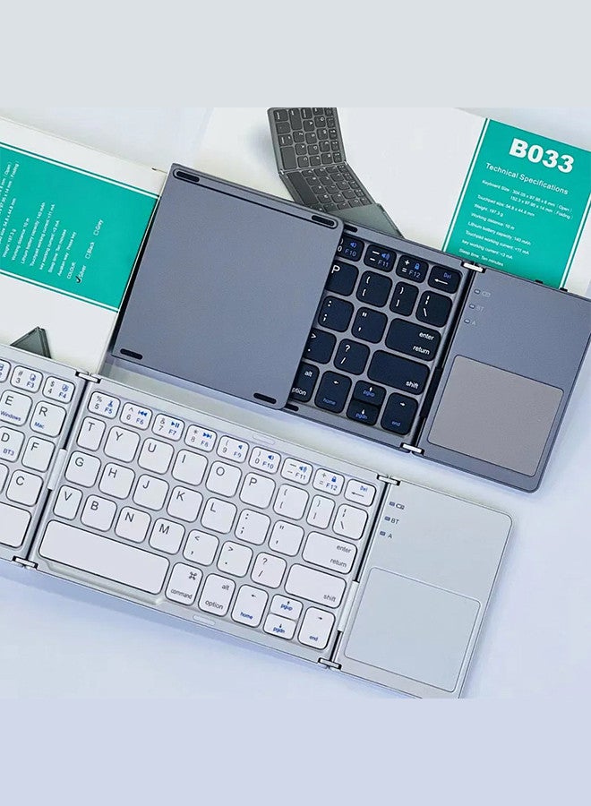 MARGOUN - 2Packs Bluetooth Keyboard with Sensitive Touchpad, Multi Devices, Pocket-Sized Tri-Folding Rechargeable Wireless Portable Keyboard for iPhone, iPad, Smartphone,Laptop Tablet B033 Grey Silver - Image 1