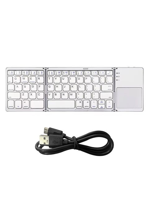 Bluetooth Keyboard with Sensitive Touchpad, Multi Devices, Pocket-Sized Tri-Folding Rechargeable Wireless Portable Keyboard for iPhone, iPad, Smartphone,Laptop Tablet B033 Silver