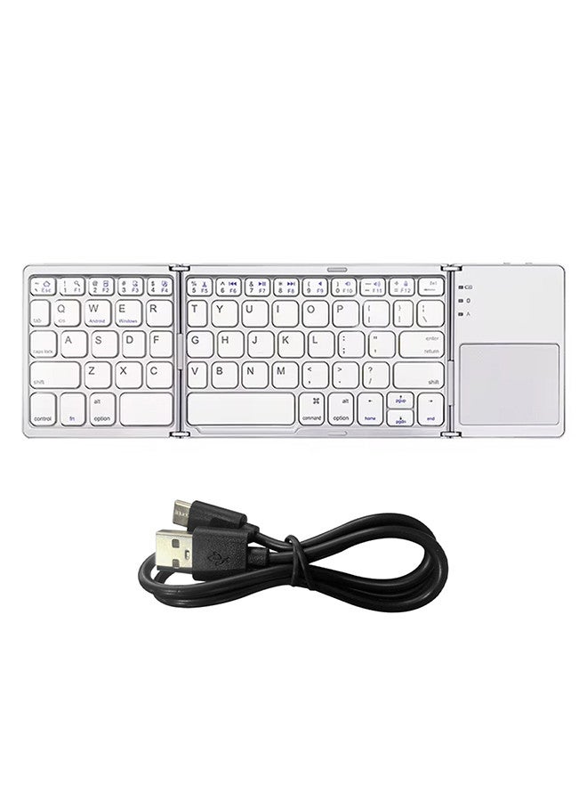 MARGOUN - Bluetooth Keyboard with Sensitive Touchpad, Multi Devices, Pocket-Sized Tri-Folding Rechargeable Wireless Portable Keyboard for iPhone, iPad, Smartphone,Laptop Tablet B033 Silver - Image 1