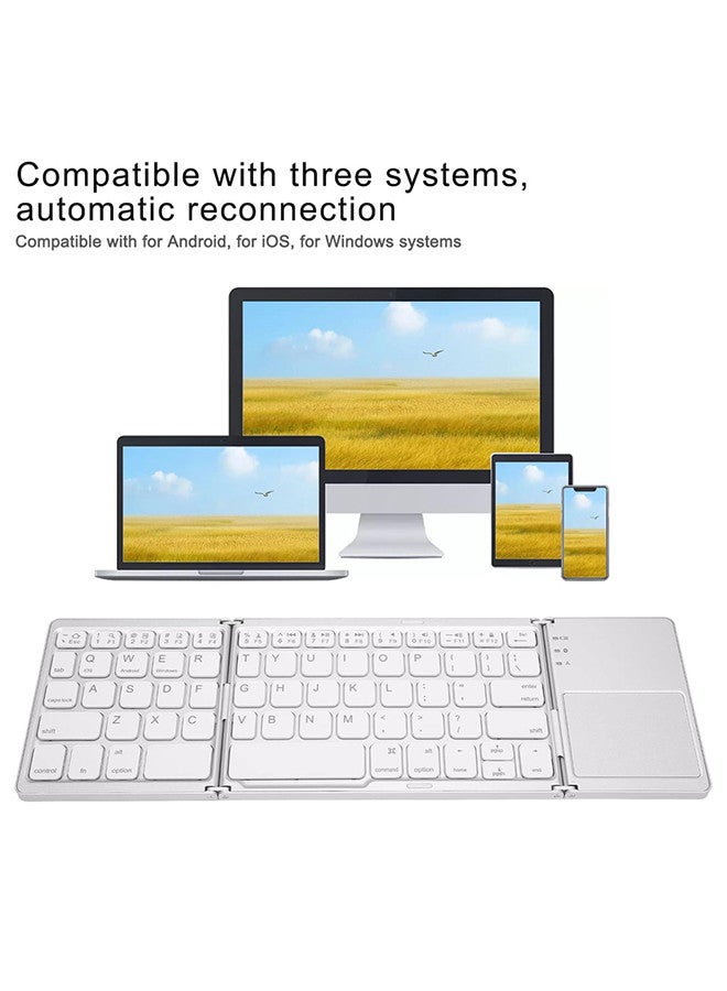 MARGOUN - Bluetooth Keyboard with Sensitive Touchpad, Multi Devices, Pocket-Sized Tri-Folding Rechargeable Wireless Portable Keyboard for iPhone, iPad, Smartphone,Laptop Tablet B033 Silver - Image 1