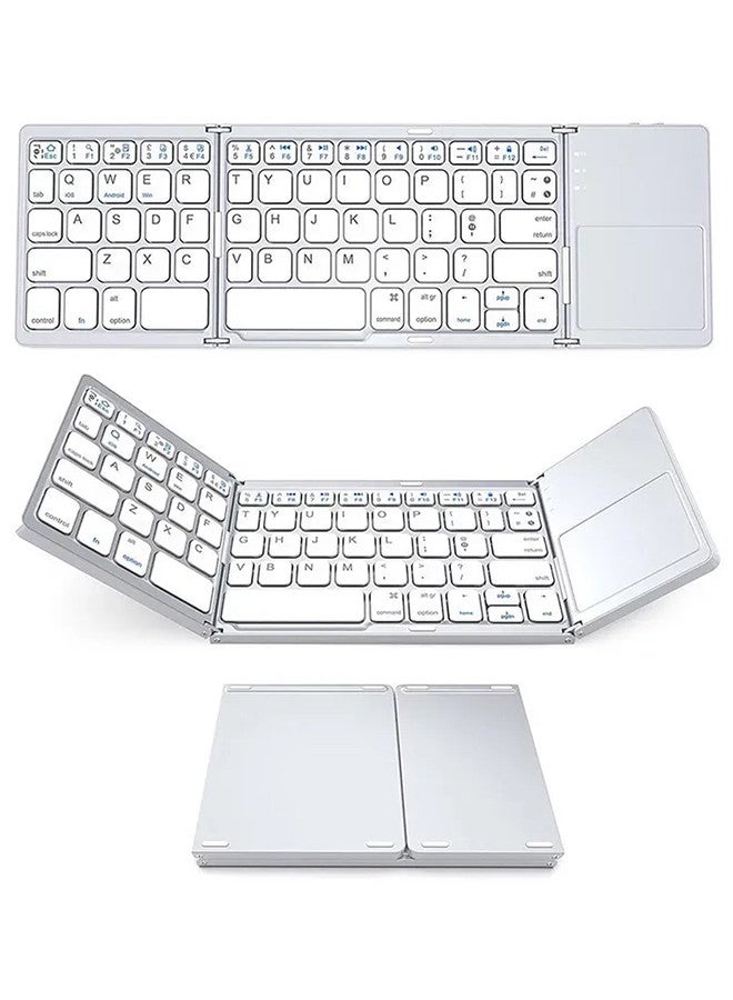 MARGOUN - Bluetooth Keyboard with Sensitive Touchpad, Multi Devices, Pocket-Sized Tri-Folding Rechargeable Wireless Portable Keyboard for iPhone, iPad, Smartphone,Laptop Tablet B033 Silver - Image 1