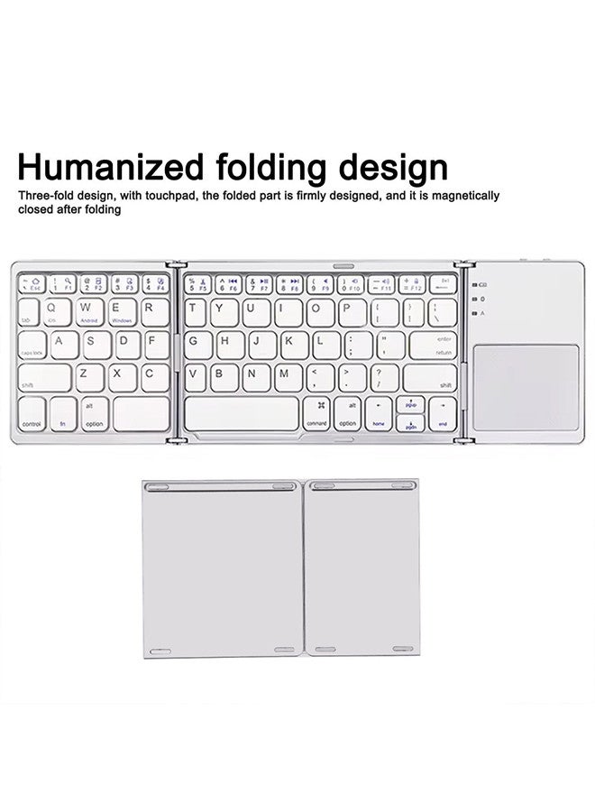 MARGOUN - Bluetooth Keyboard with Sensitive Touchpad, Multi Devices, Pocket-Sized Tri-Folding Rechargeable Wireless Portable Keyboard for iPhone, iPad, Smartphone,Laptop Tablet B033 Silver - Image 1