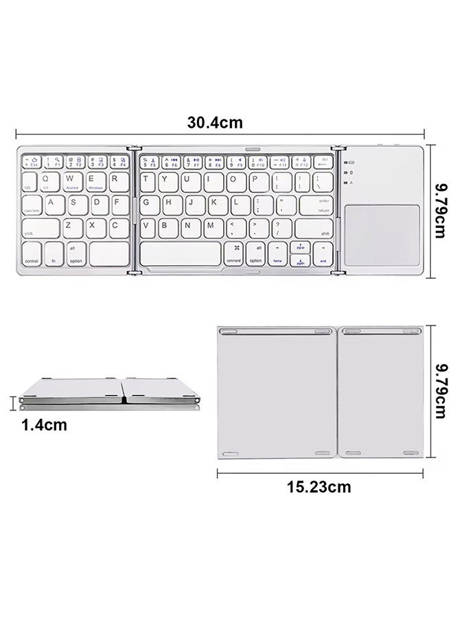 MARGOUN - Bluetooth Keyboard with Sensitive Touchpad, Multi Devices, Pocket-Sized Tri-Folding Rechargeable Wireless Portable Keyboard for iPhone, iPad, Smartphone,Laptop Tablet B033 Silver - Image 1