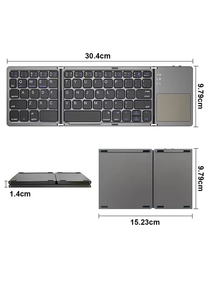 MARGOUN - Bluetooth Keyboard with Sensitive Touchpad, Multi Devices, Pocket-Sized Tri-Folding Rechargeable Wireless Portable Keyboard for iPhone, iPad, Smartphone,Laptop Tablet B033 Grey - Image 1