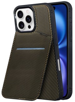 MARGOUN iPhone 16 Pro Max Case Cover Leather with Card Holder and Kickstand for Men Women Phone Case with Carbon Fiber Pattern Brown-1  - Image 3