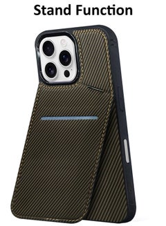 MARGOUN iPhone 16 Pro Max Case Cover Leather with Card Holder and Kickstand for Men Women Phone Case with Carbon Fiber Pattern Brown-1  - Image 2