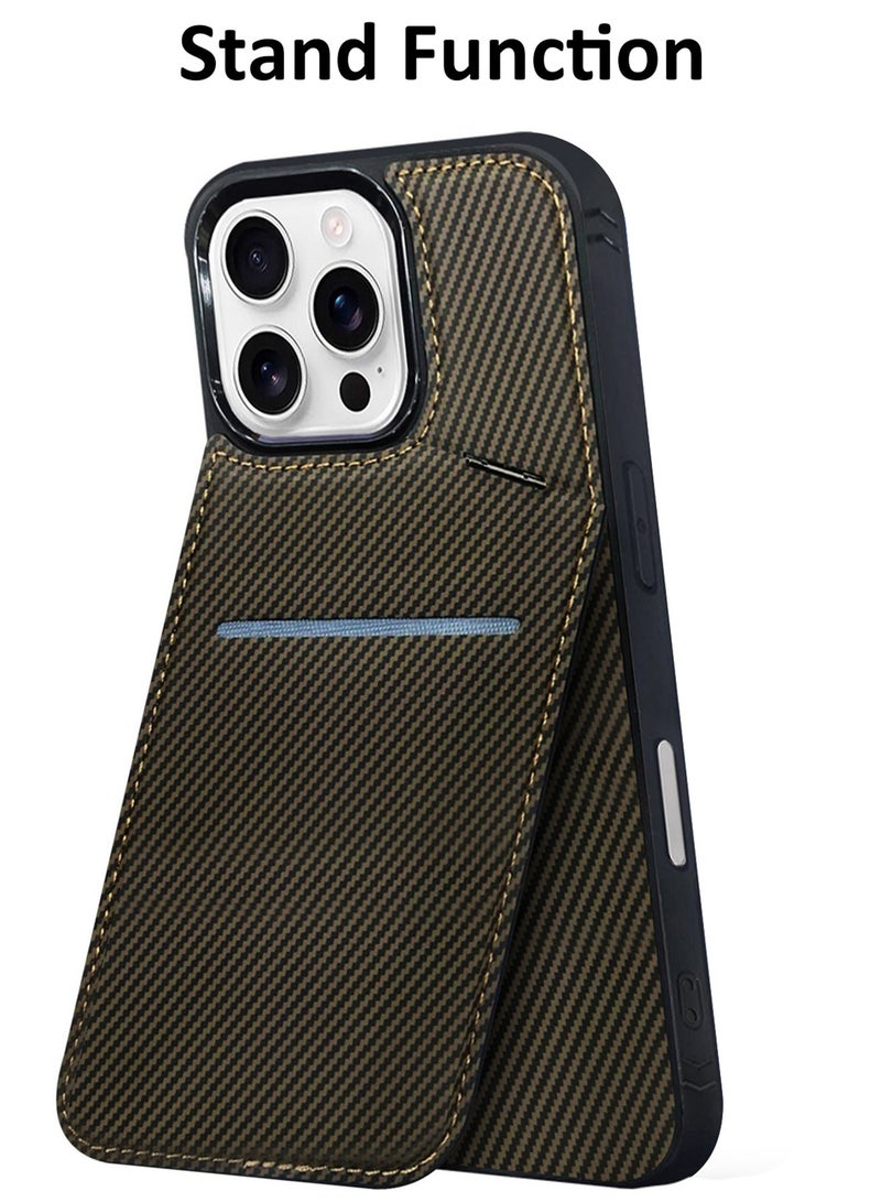 MARGOUN iPhone 16 Pro Max Case Cover Leather with Card Holder and Kickstand for Men Women Phone Case with Carbon Fiber Pattern Brown-1  - Image 2