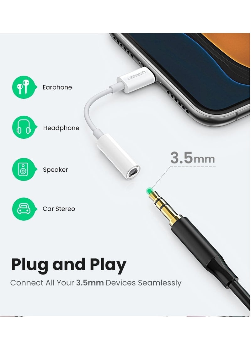 Ugreen - Lightning to AUX 3.5mm Headphone Jack Adapter - White - Image 1