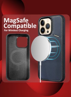 MARGOUN iPhone 13 Pro Max  Case Leather Cover Card Holder and Kickstand with 1 Screen Protector Tempered Glass for Men Women Phone Case with Carbon Fiber Pattern - Pack of 2 - Blue-2  - Image 4