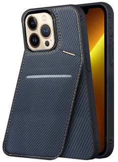MARGOUN iPhone 13 Pro Max  Case Leather Cover Card Holder and Kickstand with 1 Screen Protector Tempered Glass for Men Women Phone Case with Carbon Fiber Pattern - Pack of 2 - Blue-2  - Image 5