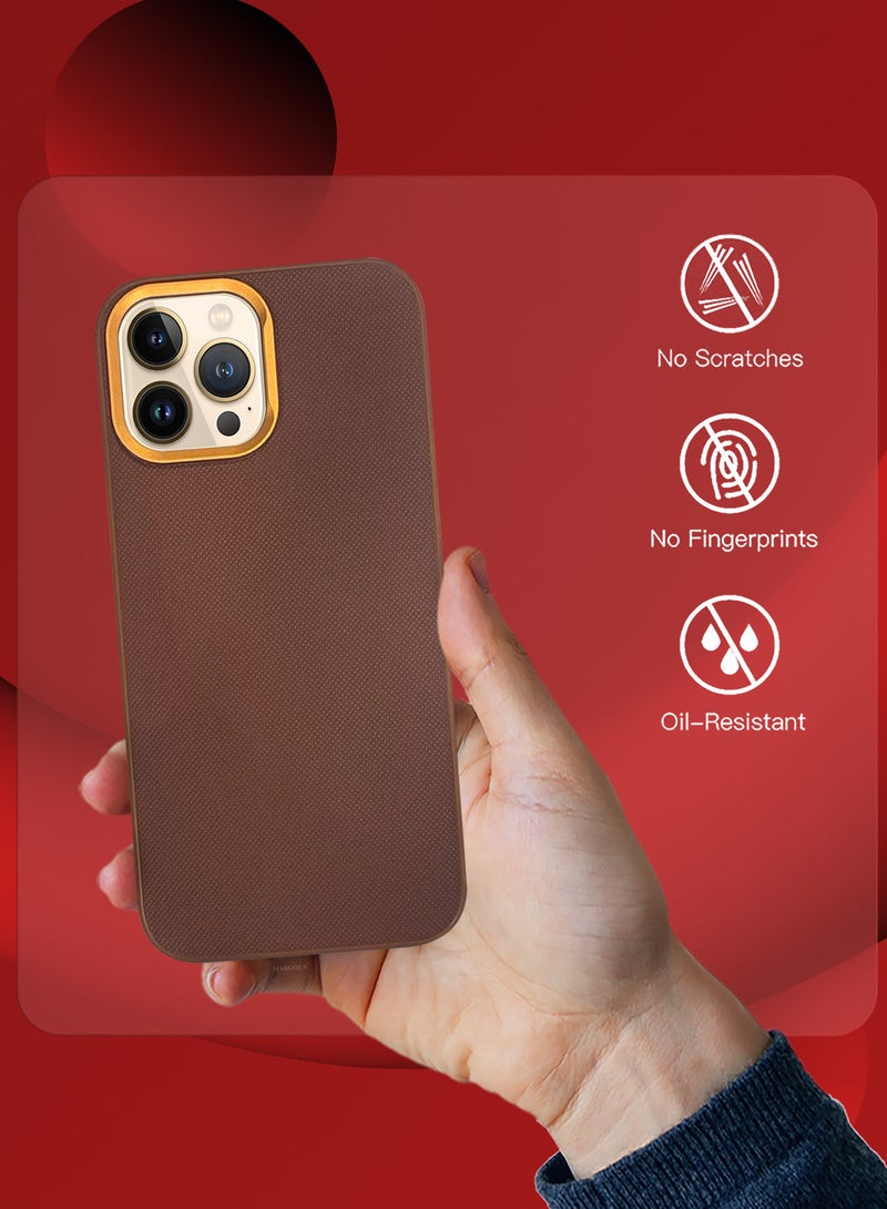 iPhone 13 Pro Max Vegan Leather Case, 1 Cover with 2 Screen Protectors, Slim Fit, Raised Edges for Camera and Screen Protection - Pack of 3 - Brown-3