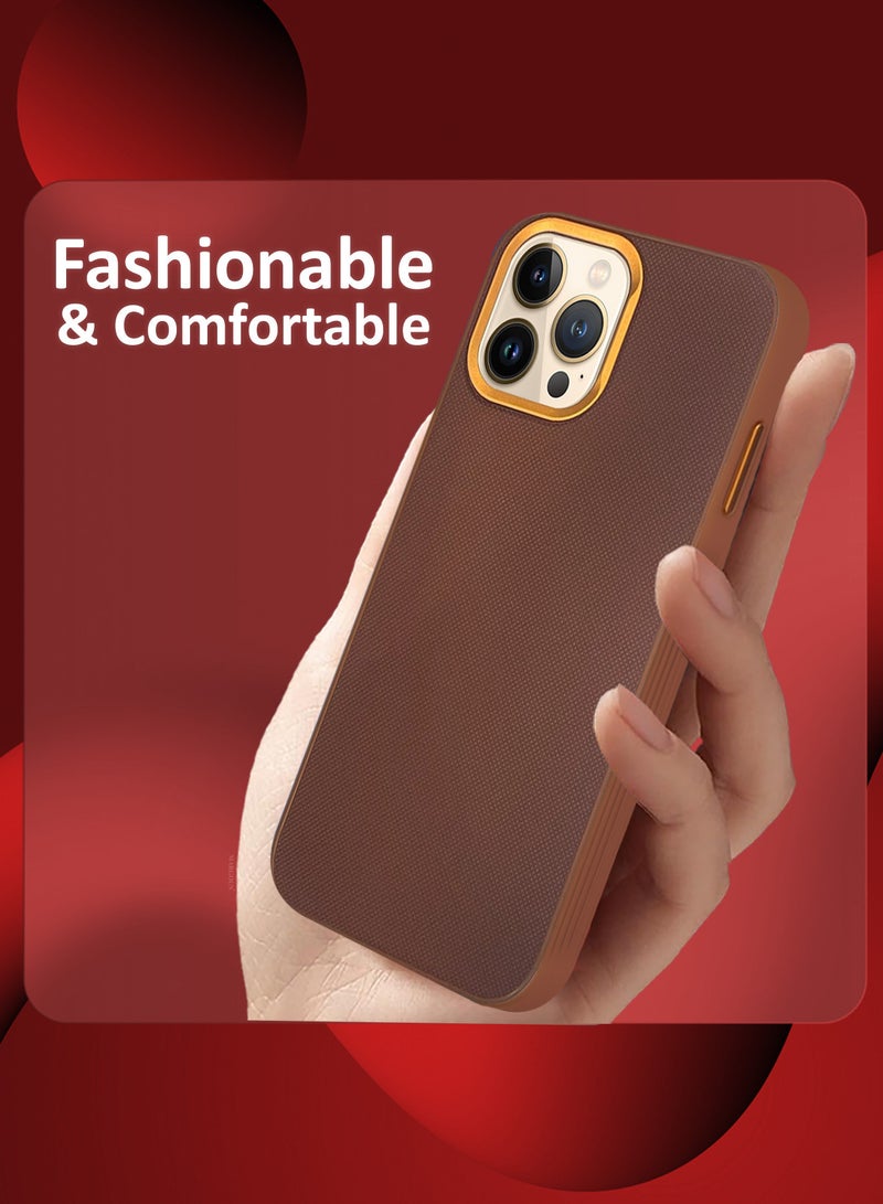 iPhone 13 Pro Max Vegan Leather Case, 1 Cover with 2 Screen Protectors, Slim Fit, Raised Edges for Camera and Screen Protection - Pack of 3 - Brown-3