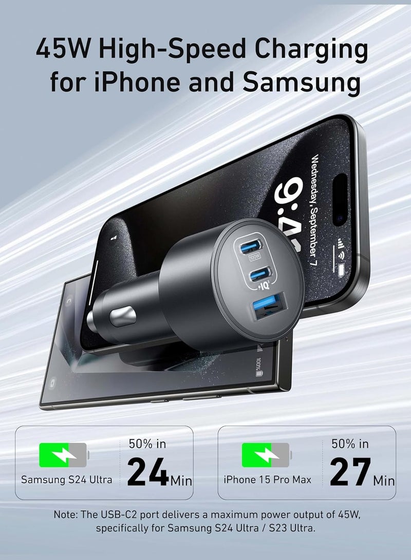 Anker - Car Charger, 167.5W Max 3-port Car Charger Adapter, Usb-c Car Adapter For Macbook Pro/Air, Iphone 15/14 Series, Samsung S24/S23, Ipad, Airpods, Mp3 Player Black - Image 1