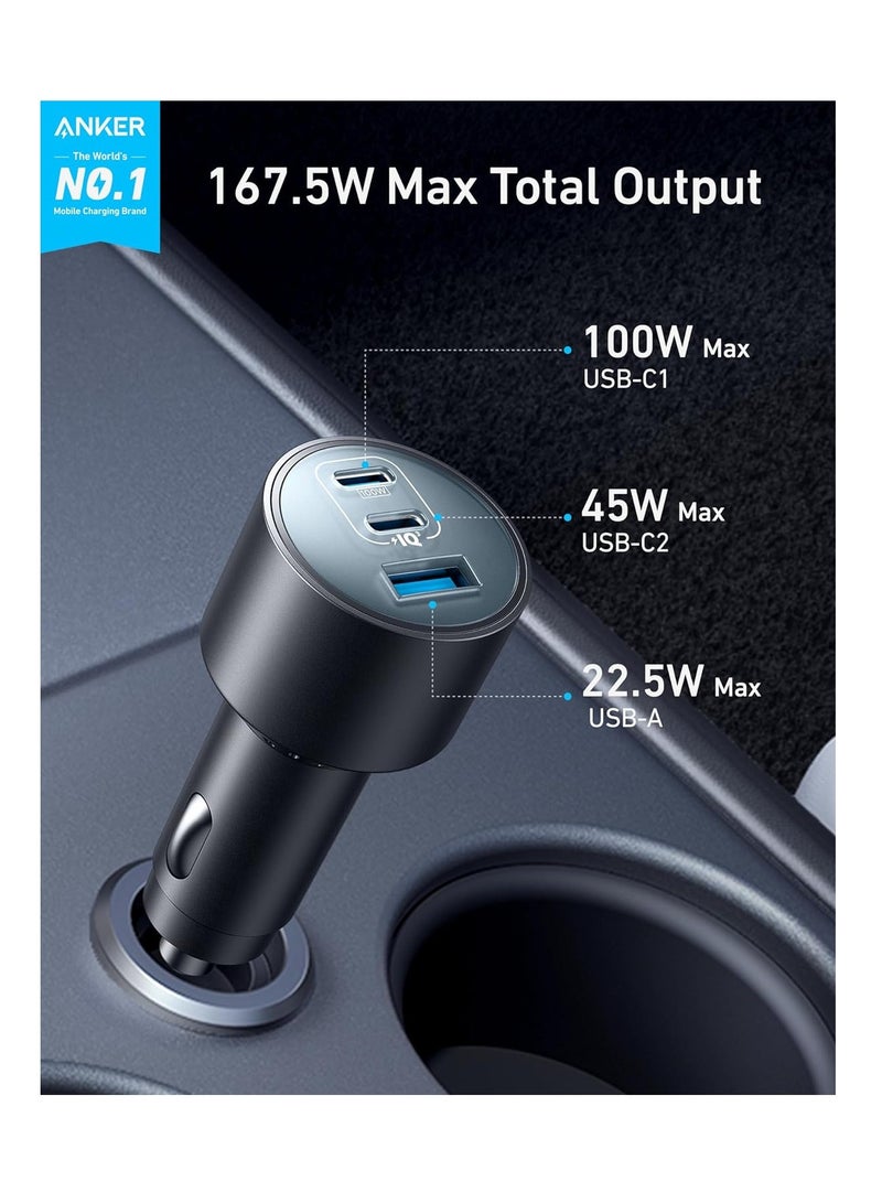 Anker - Car Charger, 167.5W Max 3-port Car Charger Adapter, Usb-c Car Adapter For Macbook Pro/Air, Iphone 15/14 Series, Samsung S24/S23, Ipad, Airpods, Mp3 Player Black - Image 1