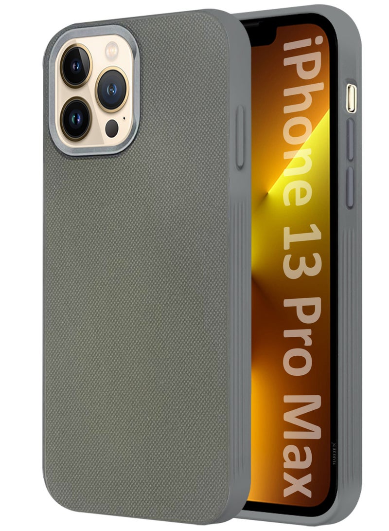 MARGOUN iPhone 13 Pro Max Vegan Leather Case Cover, Slim Fit, Raised Edges for Camera and Screen Protection Grey-1 - Image 1