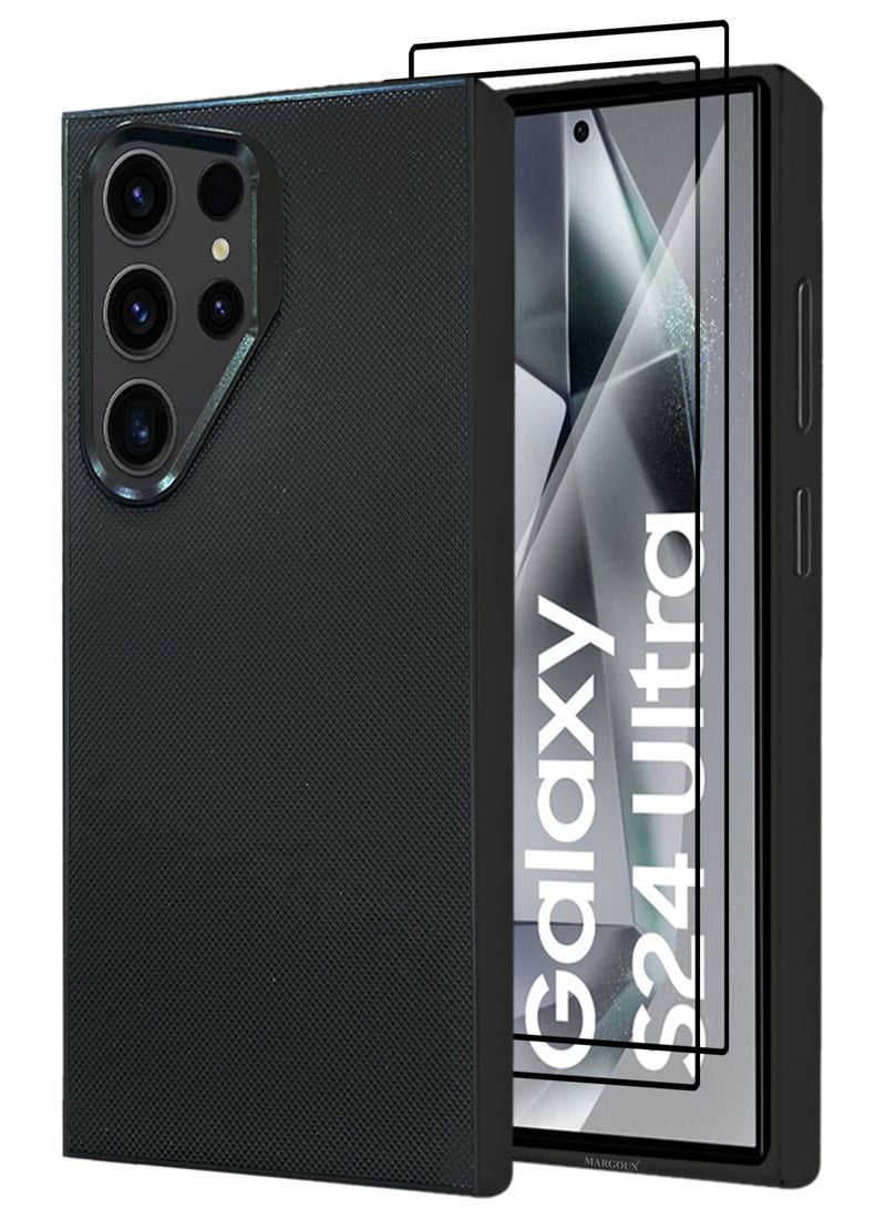 MARGOUN Samsung Galaxy S24 Ultra Vegan Leather Case, 1 Cover with 2 Screen Protectors, Slim Fit, Raised Edges for Camera and Screen Protection - Pack of 3 - Black-3 - Image 2