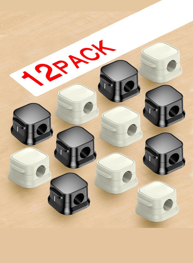 MARGOUN Magnetic Cord Organizer 12Packs Management Cable Clips Adhesive Wire Keeper Wire Holder,Under Desk Cord Hider for Bedside Nightstand Table Desktop USB Wall Car Office Workspace Accessories Beige Black - Image 1