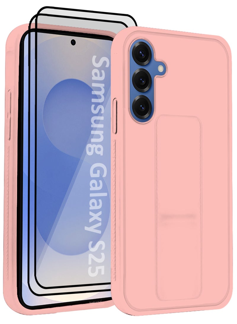 MARGOUN Galaxy S25 Case Premium PU Leather with Stand Function Shockproof and Anti Scratch Finger Grip Case Cover with 2 Privacy Screen Protectors - Pack of 3 - Pink-3p  - Image 4