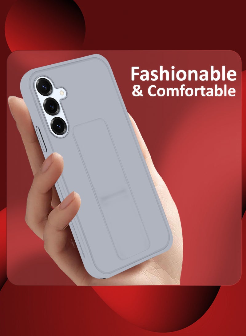 MARGOUN Galaxy S25 Plus Case Silicone with Stand Function Shockproof and Anti Scratch Finger Grip Case Cover - Light Grey-1 - Image 5