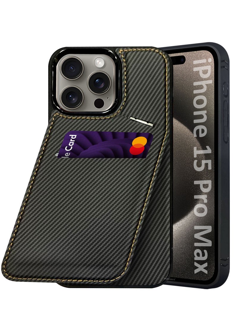 MARGOUN - iPhone 15 Pro Max Case Cover Leather with Card Holder and Kickstand for Men Women Phone Case with Carbon Fiber Pattern Black-1 - Image 1