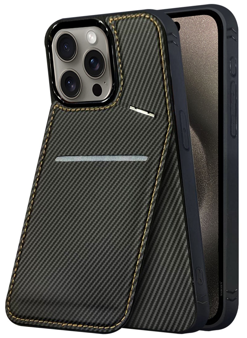 MARGOUN - iPhone 15 Pro Max Case Cover Leather with Card Holder and Kickstand for Men Women Phone Case with Carbon Fiber Pattern Black-1 - Image 1