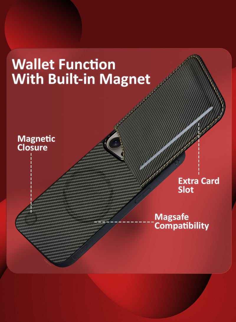 MARGOUN - iPhone 15 Pro Max Case Cover Leather with Card Holder and Kickstand for Men Women Phone Case with Carbon Fiber Pattern Black-1 - Image 1