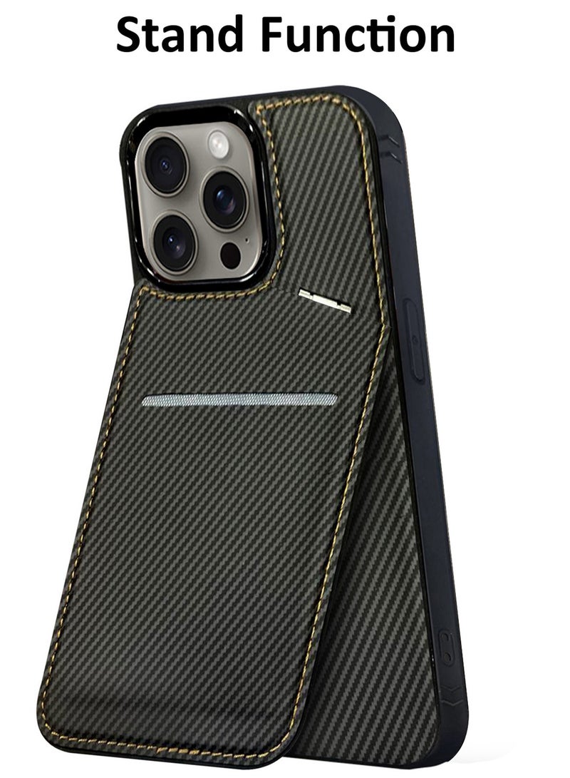 MARGOUN - iPhone 15 Pro Max Case Cover Leather with Card Holder and Kickstand for Men Women Phone Case with Carbon Fiber Pattern Black-1 - Image 1