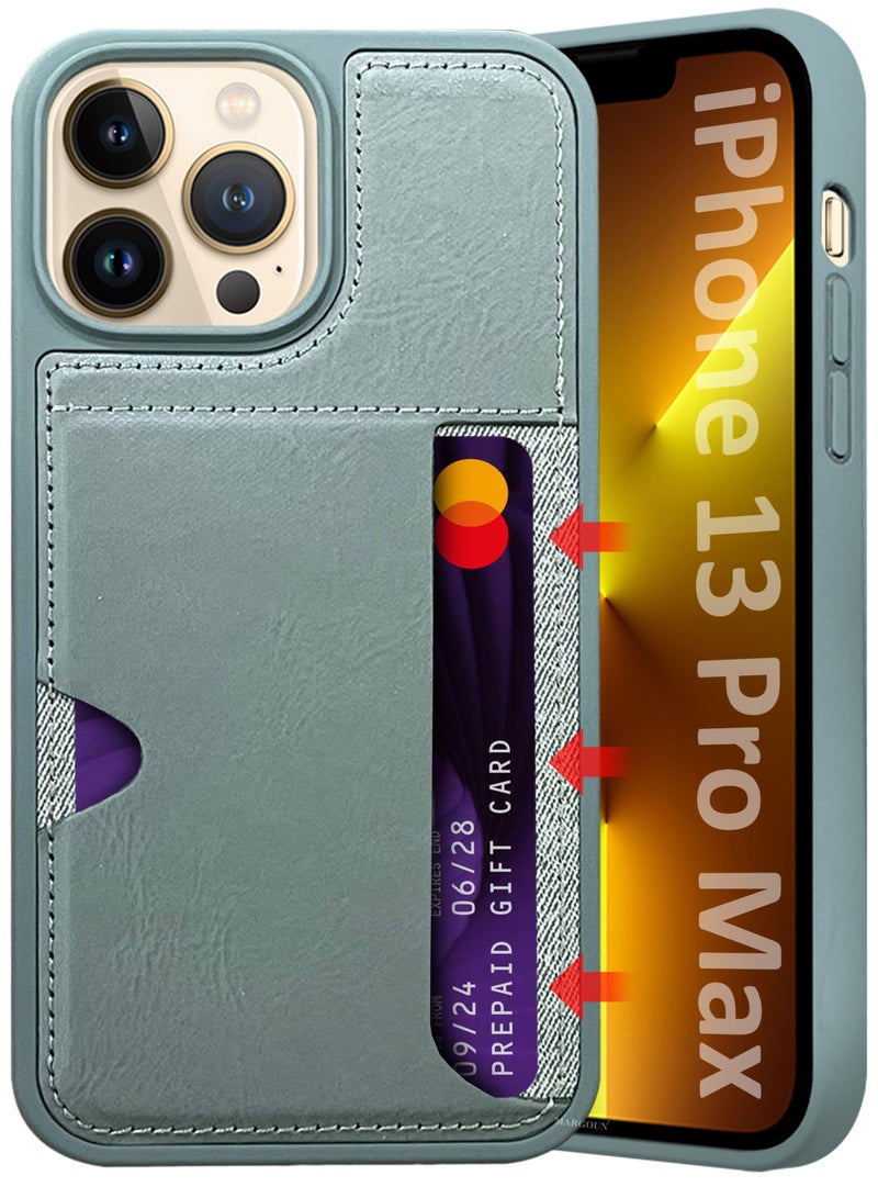 MARGOUN iPhone 13 Pro Max Case Leather Antifingerprint Cover with Wallet Card Slot Shell, Side Insert Card Holder, Anti Fall Protection - Grey Grey-1  - Image 1