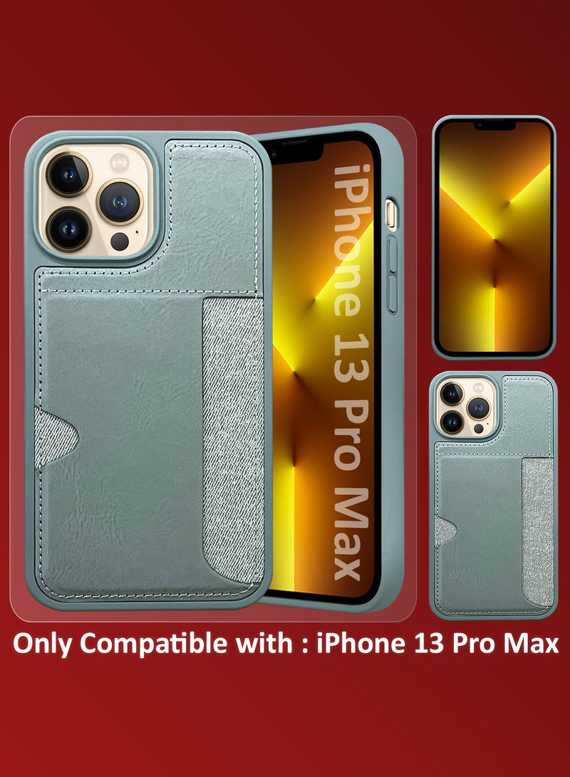 MARGOUN iPhone 13 Pro Max Case Leather Antifingerprint Cover with Wallet Card Slot Shell, Side Insert Card Holder, Anti Fall Protection - Grey Grey-1  - Image 2