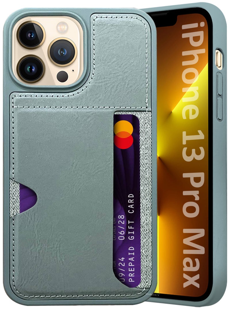 MARGOUN iPhone 13 Pro Max Case Leather Antifingerprint Cover with Wallet Card Slot Shell, Side Insert Card Holder, Anti Fall Protection - Grey Grey-1  - Image 3