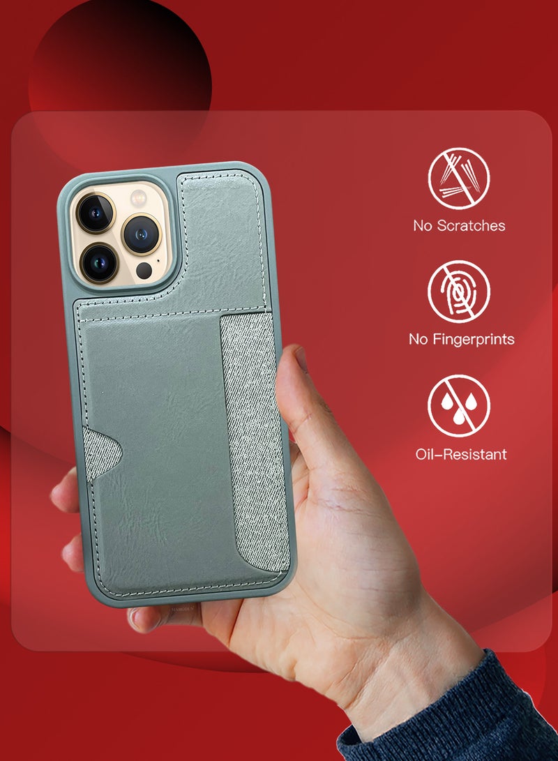 MARGOUN iPhone 13 Pro Max Case Leather Antifingerprint Cover with Wallet Card Slot Shell, Side Insert Card Holder, Anti Fall Protection - Grey Grey-1  - Image 5