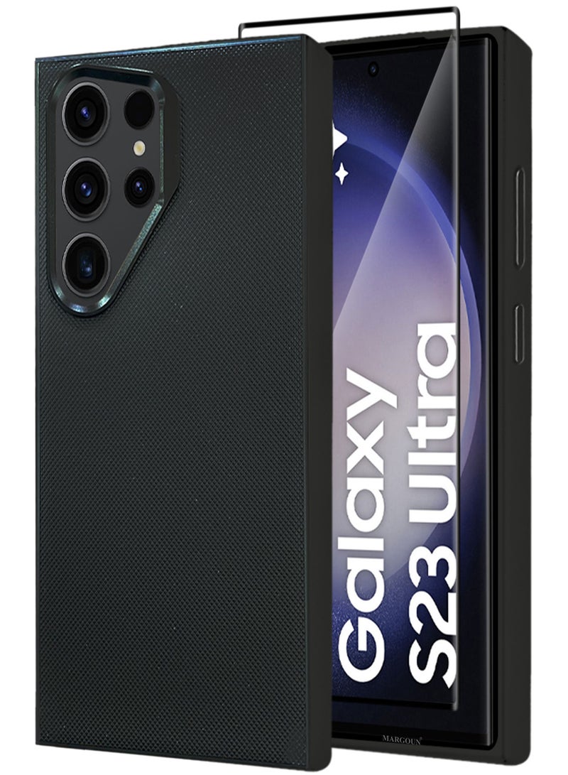 MARGOUN Samsung Galaxy S23 Ultra 2 Pack Vegan Leather Case, 1 Cover with 1 Screen Protector, Slim Fit, Raised Edges for Camera and Screen Protection Black-2 - Image 2