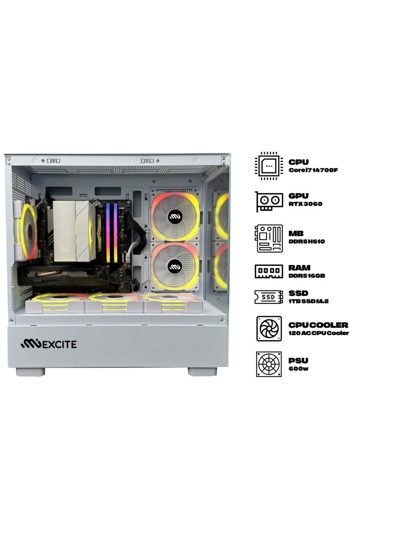 ام اي اكسايت كمبيوتر ألعاب G6MATX ECO مع معالج Core i7 14700F / بطاقة رسومات Nvidia GeForce RTX 3060 / 16GB RAM DDR5 / 1TB SSD / Windows 11 Pro - Image 2