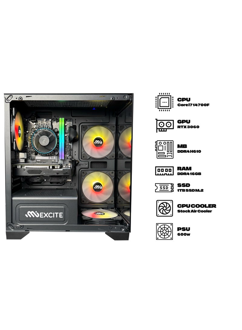 ام اي اكسايت - Gaming PC G4MATX ECO With Core i7 14700F CPU Processor/ Nvidia GeForce RTX 3060 Graphics/  16GB RAM DDR4 /1TB SSD/ Windows 11 Pro/ Black - Image 1