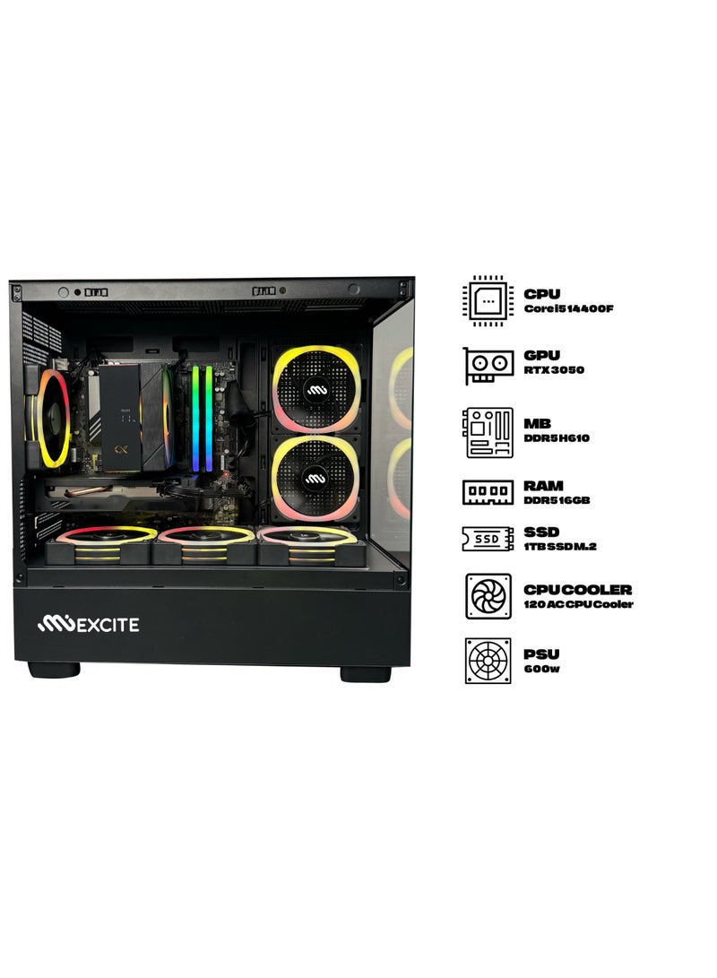 ام اي اكسايت - Gaming PC G6MATX ECO With Core i5 14400F CPU Processor/ Nvidia GeForce RTX 3050 Graphics/  16GB RAM DDR5 /1TB SSD/Windows 11 Pro/ Black - Image 1