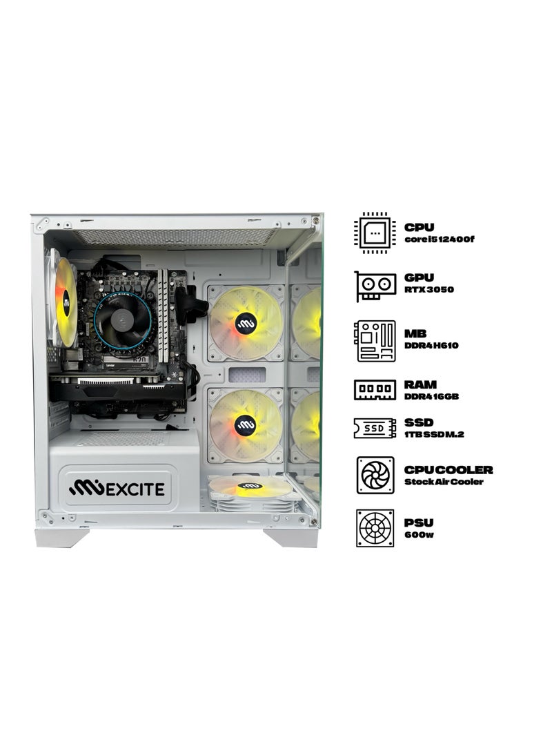 ام اي اكسايت بي سي العاب G4MATX ECO مع معالج Core i5 12400F / بطاقة رسومات Nvidia GeForce RTX 3050 / ذاكرة وصول عشوائي (RAM) سعة 16 جيجابايت DDR4 / قرص صلب SSD سعة 1 تيرابايت / نظام التشغيل Windows 11 Pro / - Image 2