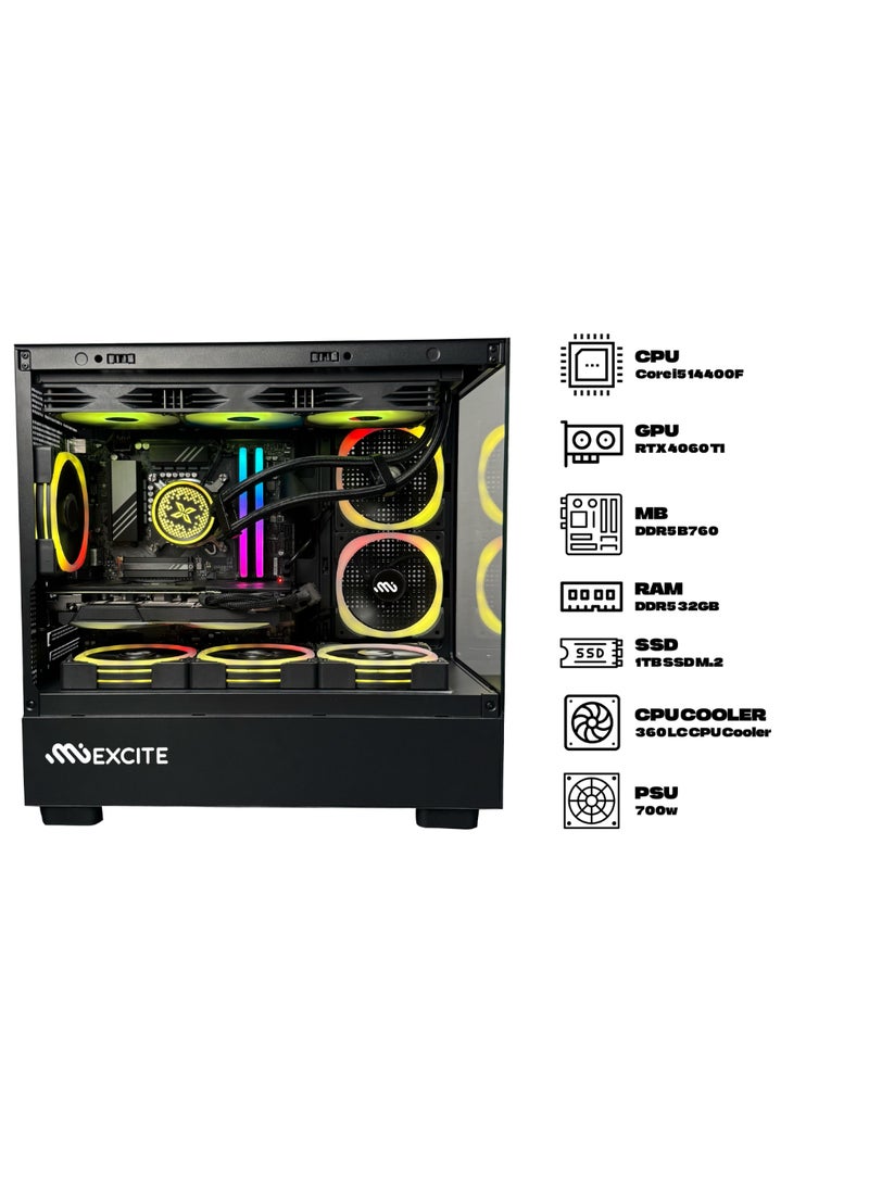 ام اي اكسايت Gaming PC G6MATX PRO With Core i5 14400F CPU Processor/ Nvidia GeForce RTX 4060 Ti Graphics/   32GB RAM DDR5 /1TB SSD/  Windows 11 Pro/ Black - Image 2