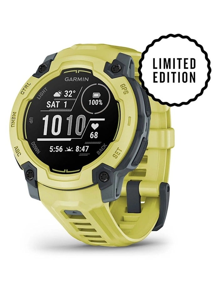 GARMIN Instinct E Limited Edition - 45MM - Electric Lime with Electric Lime Band - Up to 16 Days of  Battery life  - 0.9" Sunlight-visible, transflective memory-in-pixel (MIP), Chemically strengthened glass, Heart Rate Monitor, All day stress monitor, Smart notification, Tap to Pay, iOS and Android compatible Electric Lime with Electric Lime Band  - Image 1