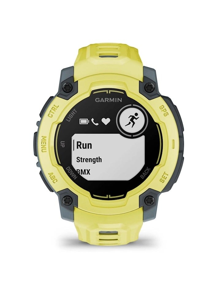 GARMIN Instinct E Limited Edition - 45MM - Electric Lime with Electric Lime Band - Up to 16 Days of  Battery life  - 0.9" Sunlight-visible, transflective memory-in-pixel (MIP), Chemically strengthened glass, Heart Rate Monitor, All day stress monitor, Smart notification, Tap to Pay, iOS and Android compatible Electric Lime with Electric Lime Band  - Image 2