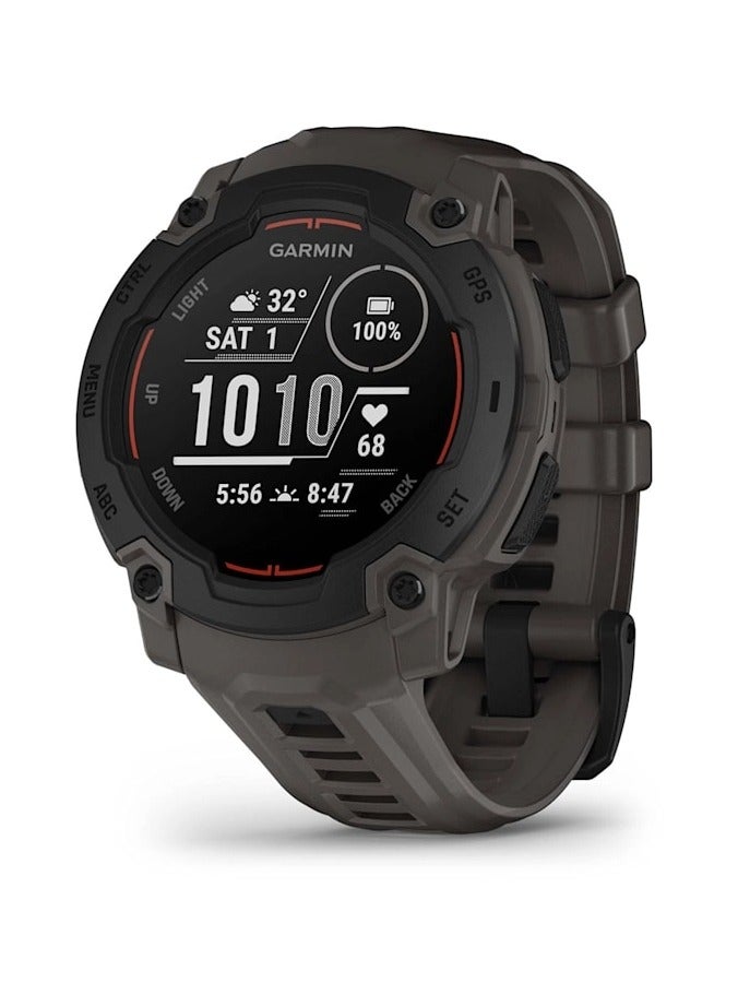 GARMIN - Instinct E - 45MM - Black with Charcoal Band - Up to 16 Days of  Battery life  - 0.9" Sunlight-visible, transflective memory-in-pixel (MIP), Chemically strengthened glass, Heart Rate Monitor, All day stress monitor, Smart notification, Tap to Pay, iOS and Android compatible Black with Charcoal Band - Image 1