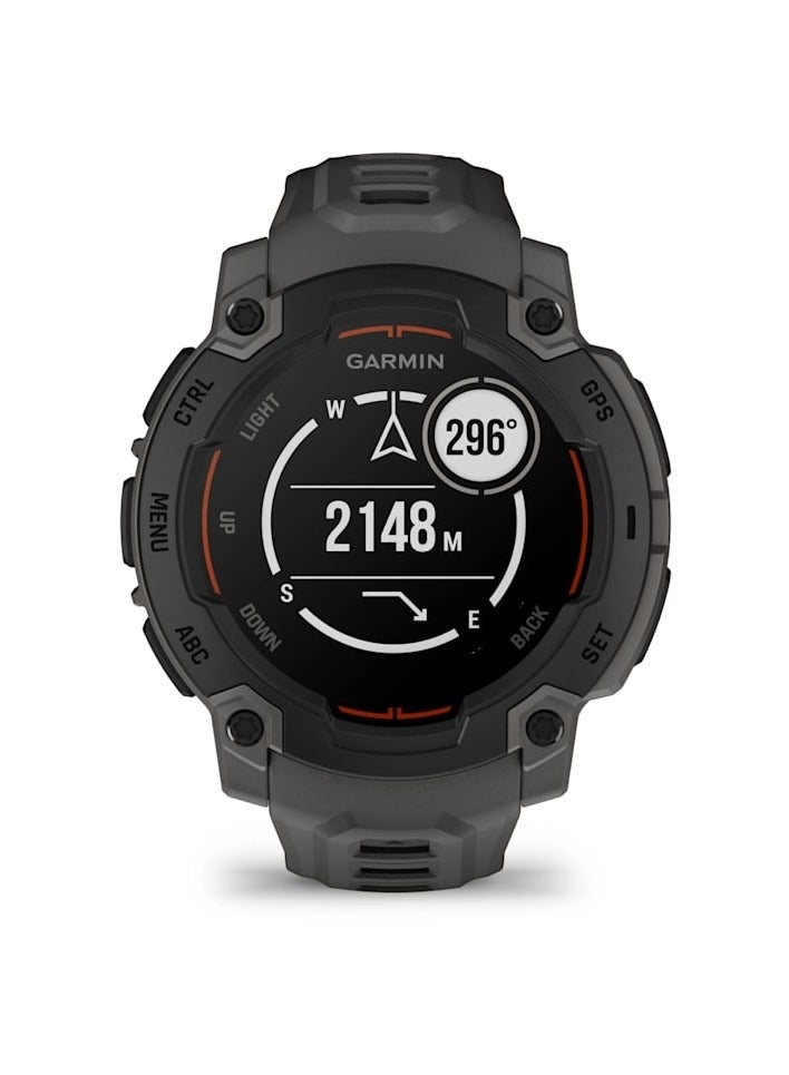 GARMIN - Instinct E - 45MM - Black with Charcoal Band - Up to 16 Days of  Battery life  - 0.9" Sunlight-visible, transflective memory-in-pixel (MIP), Chemically strengthened glass, Heart Rate Monitor, All day stress monitor, Smart notification, Tap to Pay, iOS and Android compatible Black with Charcoal Band - Image 1