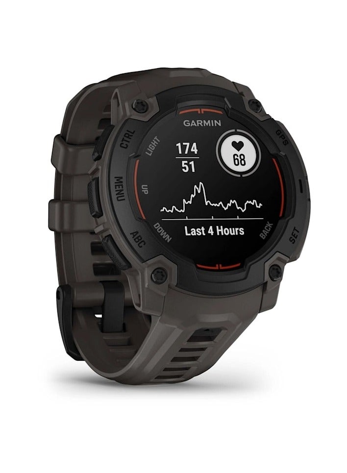 GARMIN - Instinct E - 45MM - Black with Charcoal Band - Up to 16 Days of  Battery life  - 0.9" Sunlight-visible, transflective memory-in-pixel (MIP), Chemically strengthened glass, Heart Rate Monitor, All day stress monitor, Smart notification, Tap to Pay, iOS and Android compatible Black with Charcoal Band - Image 1