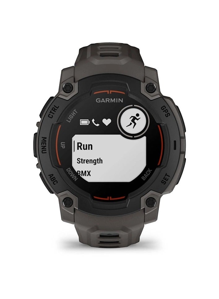 GARMIN - Instinct E - 45MM - Black with Charcoal Band - Up to 16 Days of  Battery life  - 0.9" Sunlight-visible, transflective memory-in-pixel (MIP), Chemically strengthened glass, Heart Rate Monitor, All day stress monitor, Smart notification, Tap to Pay, iOS and Android compatible Black with Charcoal Band - Image 1