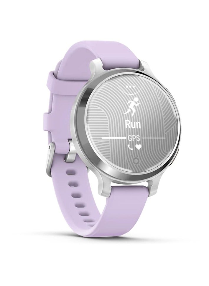 GARMIN Lily 2 Active - 38MM - Silver with Purple Jasmine Silicone Band Silver with Purple Jasmine Silicone Band - Up to 9 Days of  Battery life  - 0.84" LCD display, Corning Gorilla Glass 3, Heart Rate Monitor, Women Health Tracking, Smart notification, Tap to Pay, iOS and Android compatible Silver with Purple Jasmine Silicone Band  - Image 4