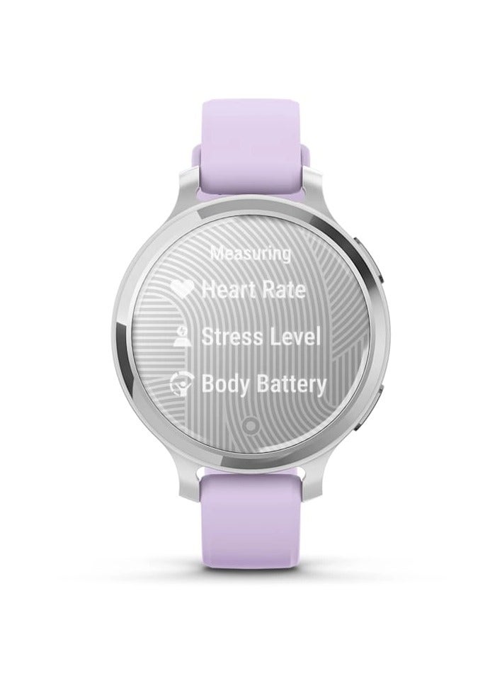 GARMIN Lily 2 Active - 38MM - Silver with Purple Jasmine Silicone Band Silver with Purple Jasmine Silicone Band - Up to 9 Days of  Battery life  - 0.84" LCD display, Corning Gorilla Glass 3, Heart Rate Monitor, Women Health Tracking, Smart notification, Tap to Pay, iOS and Android compatible Silver with Purple Jasmine Silicone Band  - Image 3