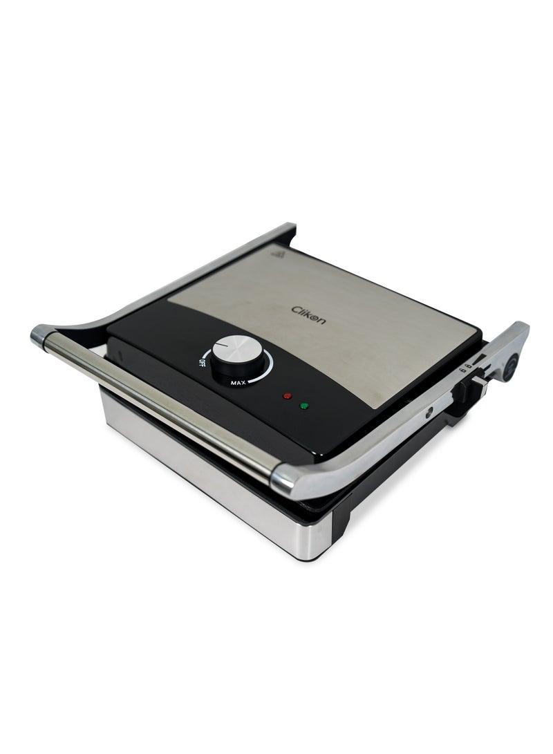 كليكون Clikon 2000W Contact Grill – Non-Stick Coating, Easy-to-Clean, 180° Flat Open BBQ Grill, Lock Handle for Vertical Storage, Stainless Steel & Bakelite Body 2000 W CK2476 black - Image 2