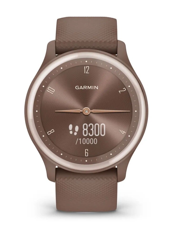 GARMIN Vívomove Sport - 40MM - Cocoa Case and Silicone Band with Peach Gold Accents Cocoa - Up to 5 Days of  Battery life - Oled Display, Chemically-strengthened glass, Heart Rate Monitor, All day stress monitor, Gps tracking, Smart notification, iOS and Android compatible Cocoa - Image 3